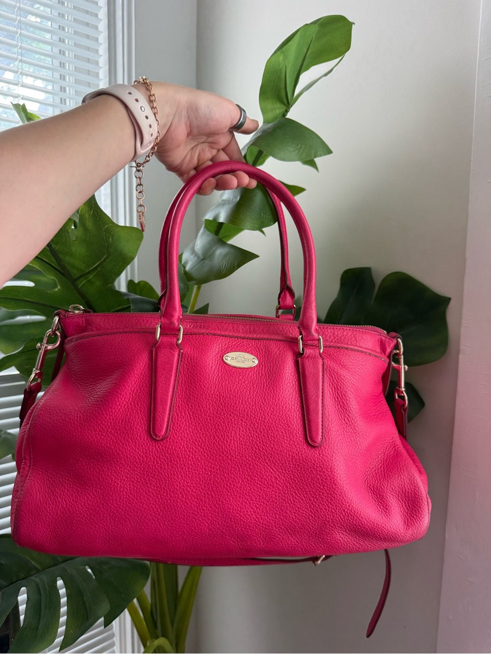 Hot Pink Coach Morgan Satchel Crossbody Purse Handbag Pebbled Leather